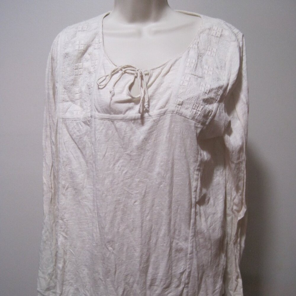 Lucky Brand Women's Large Cream & White Jacquard Knit Henley Long Sleeve Shirt